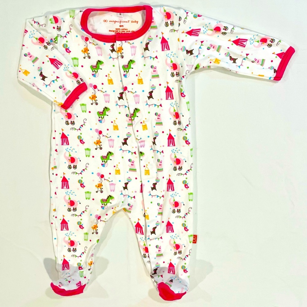 New Magnificent Baby Footie Girls 6M Circus Magnetic Pajamas Sleeper PJs Cotton